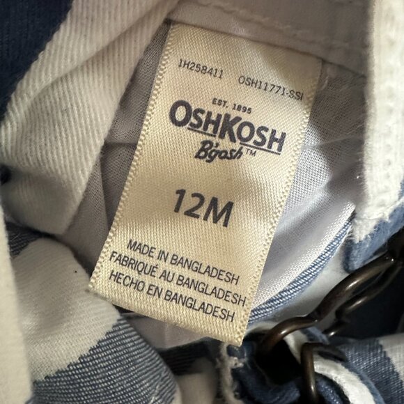 OshKosh B’Gosh Denim Overalls 12 Mos.  Shorts Blue White Stripes - Picture 5 of 6
